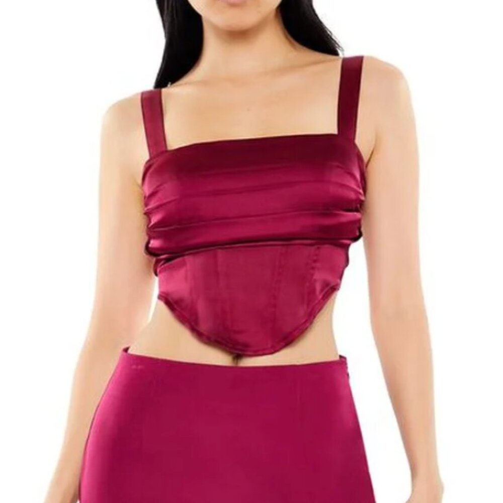 Forever 21 Small Magenta Satin Bustier Crop Top